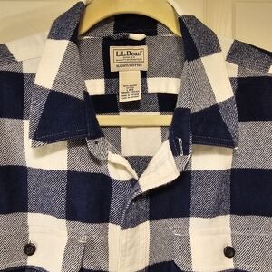 L.L. Bean Blue and White Plaid Flannel Shirt